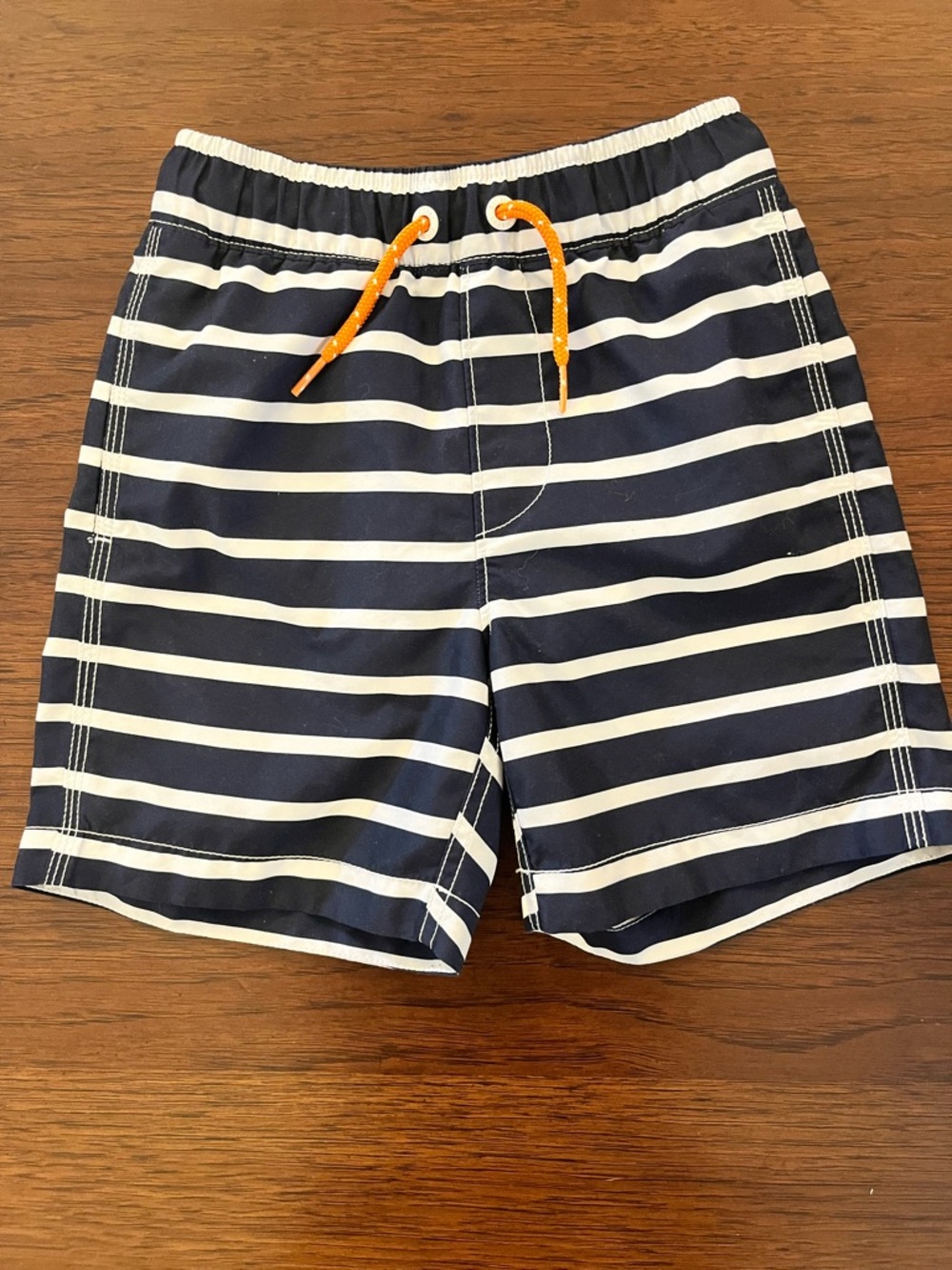 Boy’s GAP Navy & White Striped Swim Shorts with Orange Drawcord